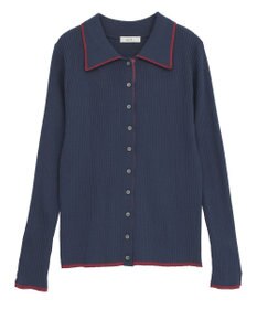 earth music&ecology バイカラートリムロングニットカーディガン