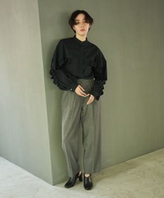 #Newans 【シワになりにくい/洗濯機可能】ラウンドフリルバンドカラーシャツ