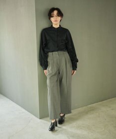 #Newans 【シワになりにくい/洗濯機可能】ラウンドフリルバンドカラーシャツ