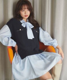 Feroux 【セットアイテム】2WAYリボンタイ ワンピース × ニット ベスト