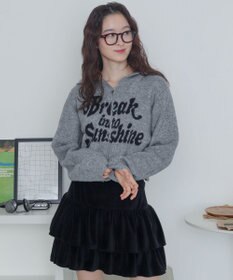 WEGO フラッフィーグラフィックジャガードニットZIPパーカー