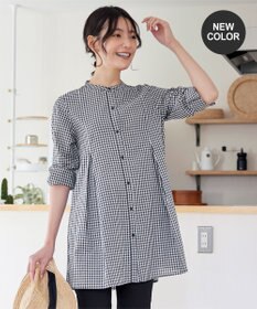 Tiaclasse 【新色追加・洗える】バンドカラーシャツチュニックブラウス