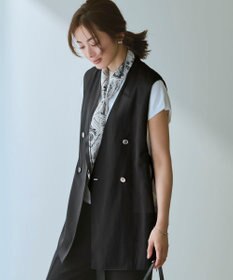 23区 L ライトシアーマットクロス ノーカラー ジレ ブラック系