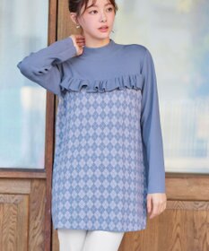 Tiaclasse アーガイルジャガードフリルチュニック