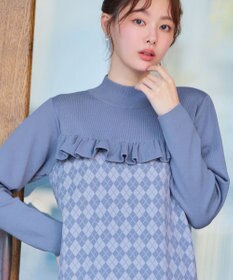 Tiaclasse アーガイルジャガードフリルチュニック