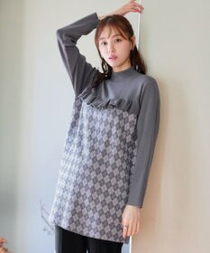 Tiaclasse アーガイルジャガードフリルチュニック