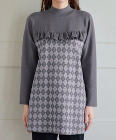 Tiaclasse アーガイルジャガードフリルチュニック