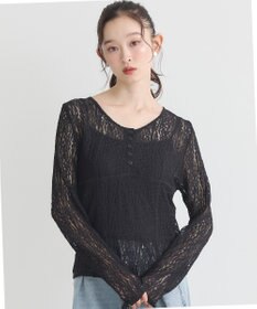 earth music&ecology フロントボタンレースプルオーバー