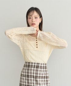 earth music&ecology フロントボタンレースプルオーバー