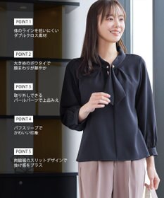 Tiaclasse L 取り外しパール付きボウタイブラウス