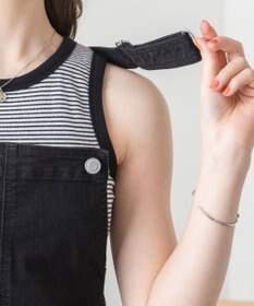 WEGO ハイウエストストレッチフレアデニムサロペット