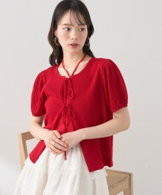 earth music&ecology 透かし編みフロントリボンカーディガン