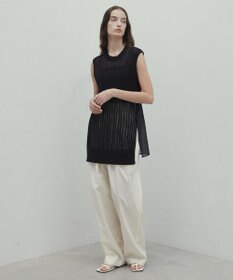 BEIGE， 【洗える】ALOE / コットンメッシュオーガンジーノースリーブニット