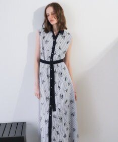 YECCA VECCA ストライプ柄フラワー刺繍ワンピース