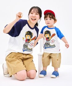 MIKI HOUSE HOT BISCUITS 【家族でおそろい】【155-185cm】ベースボールデザイン(大人用) ラグラン半袖Tシャツ