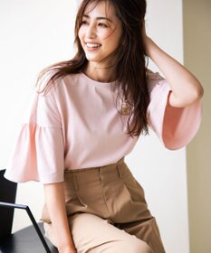 組曲 【汗ジミ防止・撥水】GIZAプレーティング天竺 袖フレア Tシャツ