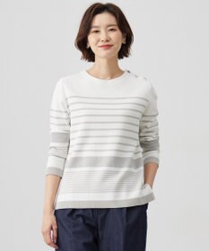 J.PRESS LADIES L 【洗える】Cotton Acetate パネルボーダー プルオーバー ニット
