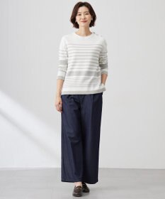 J.PRESS LADIES L 【洗える】Cotton Acetate パネルボーダー プルオーバー ニット