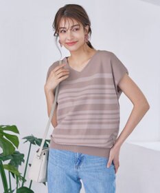 Tiaclasse L 【洗える】マルチボーダーフレンチスリーブニット