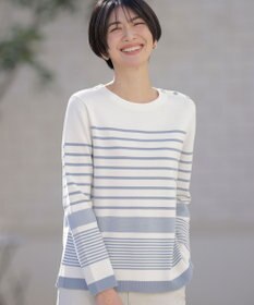 J.PRESS LADIES L 【洗える】Cotton Acetate パネルボーダー プルオーバー ニット