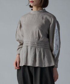 muuc 〈高品質ベルギーリネン100%〉〈通年着られる〉カットジャカード生地デザイン袖 クラシカルシルエットのブラウス