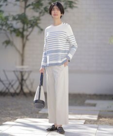 J.PRESS LADIES L 【洗える】Cotton Acetate パネルボーダー プルオーバー ニット