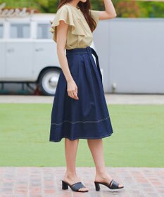 Tiaclasse 【洗える】デニムタックフレアスカート