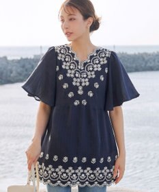Tiaclasse 【洗える】スカラップレースチュニックブラウス