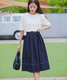 洗える】デニムタックフレアスカート / Tiaclasse L