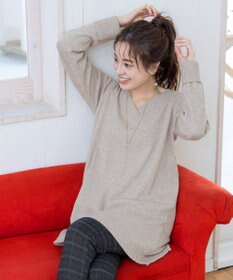 Tiaclasse L 【洗える】Vネックリブニットチュニック