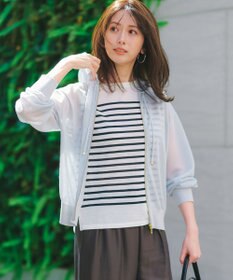 23区 シャイニーシアーニット ジップアップ パーカー スカイブルー系