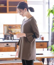 Tiaclasse L 【洗える】ミラノリブ編みのフレア袖ニットチュニック