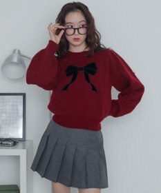 WEGO ベロアリボンアップリケタックスリーブニット