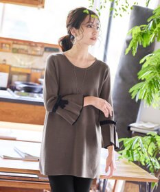 Tiaclasse L 【洗える】ミラノリブ編みのフレア袖ニットチュニック