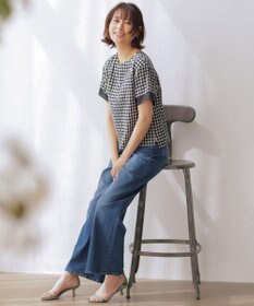 J.PRESS LADIES 【一枚で着映え】シアーギンガム クルーネック カットソー