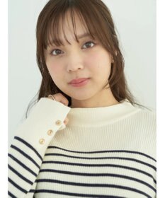 earth music&ecology ゴールド釦スリーブリブプルオーバー