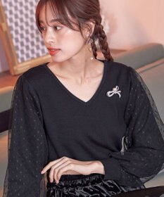 Tiaclasse L 【洗える】ドットチュールコンビニットトップス