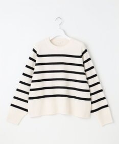 自由区 【洗える】ウールカシミヤブレンドボーダークルーネック ニット