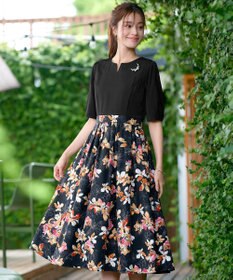 Tiaclasse L 【洗える】フラワープリントドッキングワンピース