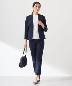 J.PRESS LADIES 【セットアップ対応・洗える・撥水・防汚】コットンFITTYシャーク ノーカラー ジャケット