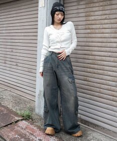 WEGO レイヤード風レースアップトップス