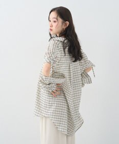 earth music&ecology 【2WAY】２ｗａｙショルダードロストリボンチェックシャツ