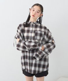 earth music&ecology 【2WAY】２ｗａｙショルダードロストリボンチェックシャツ