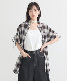 earth music&ecology 【2WAY】２ｗａｙショルダードロストリボンチェックシャツ