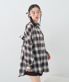 earth music&ecology 【2WAY】２ｗａｙショルダードロストリボンチェックシャツ