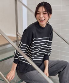 ANY 【5色展開】ハイネックデイリーニット チャコール×オフ