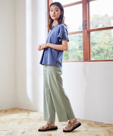 J.PRESS LADIES 【洗える】マイクロタイプライターストレッチ セミワイド パンツ