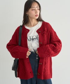 earth music&ecology 【一部予約】フラワーモチーフトグルボタンニットカーディガン