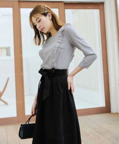 Tiaclasse L 【洗える】リボン付きフレアスカート