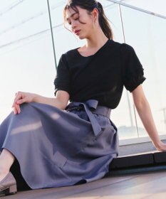 Tiaclasse L 【洗える】リボン付きフレアスカート